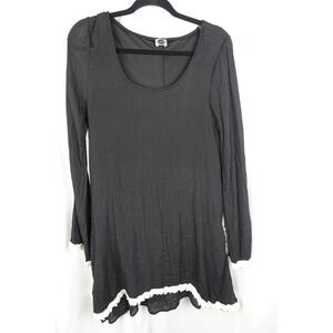 J&M Clothing Womens Black Tiered  Midi Little Black Dress White Trim Size Large